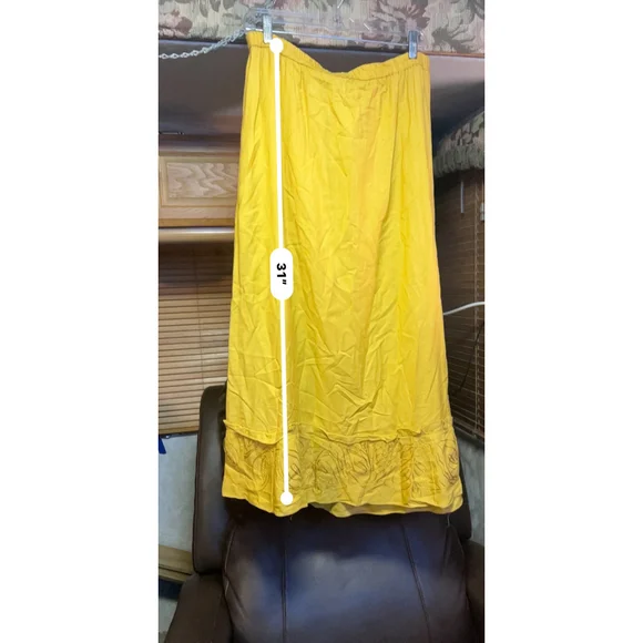 Yellow Floral Maxi Skirt - Women's 16 - Rayon Bohemian - Picture 6 of 6